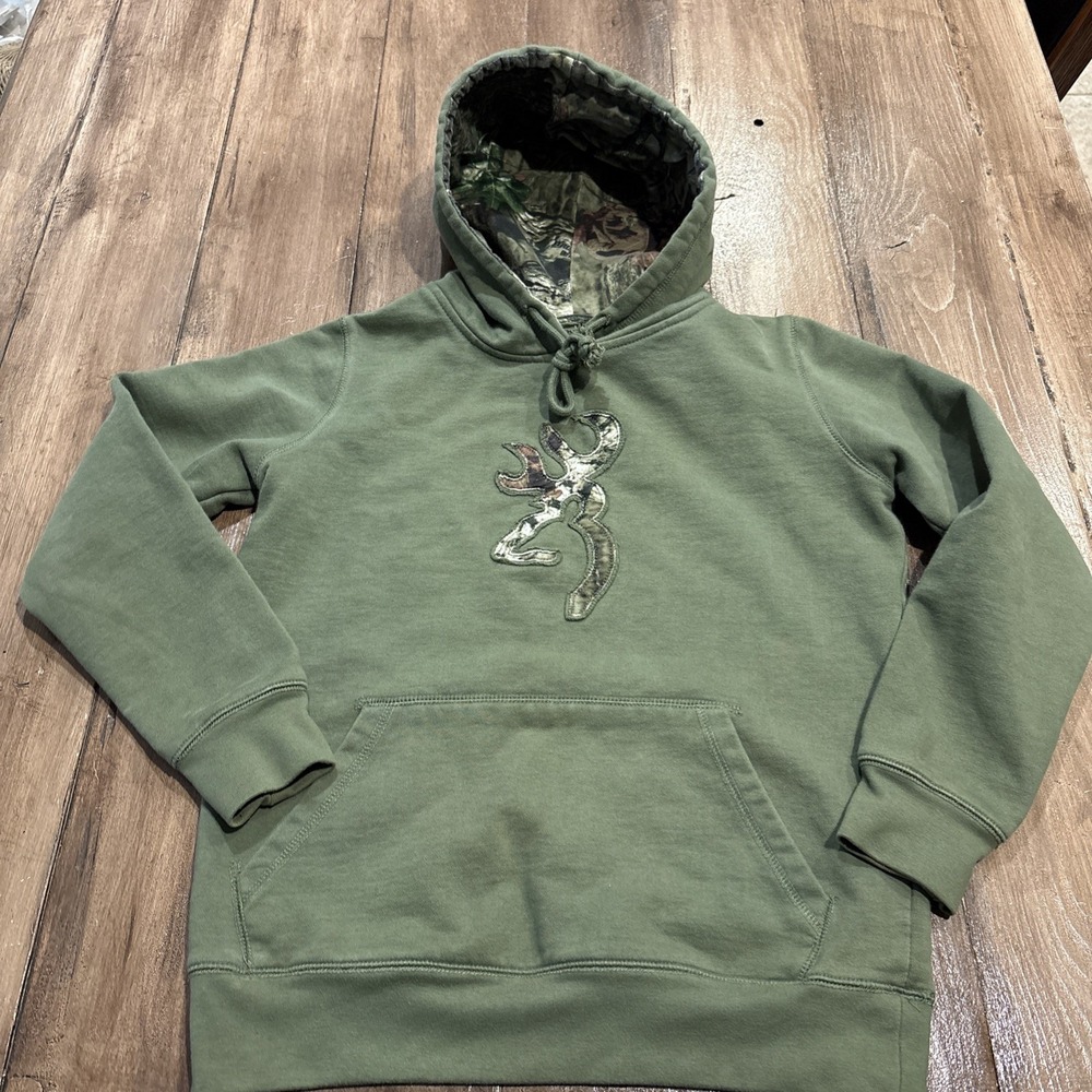 Browning Hoodie Hunting Camo Inlay Buckmark Logo Womens Small Green